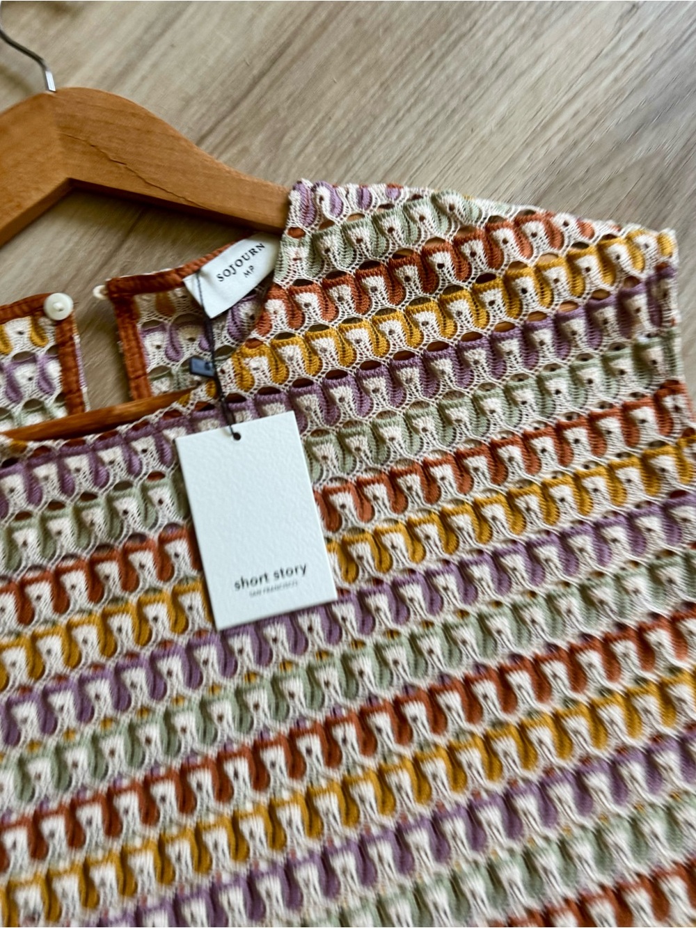NWT Short Story Petite Multicolor Crochet Open Knit Boho Top MP - Picture 2 of 4
